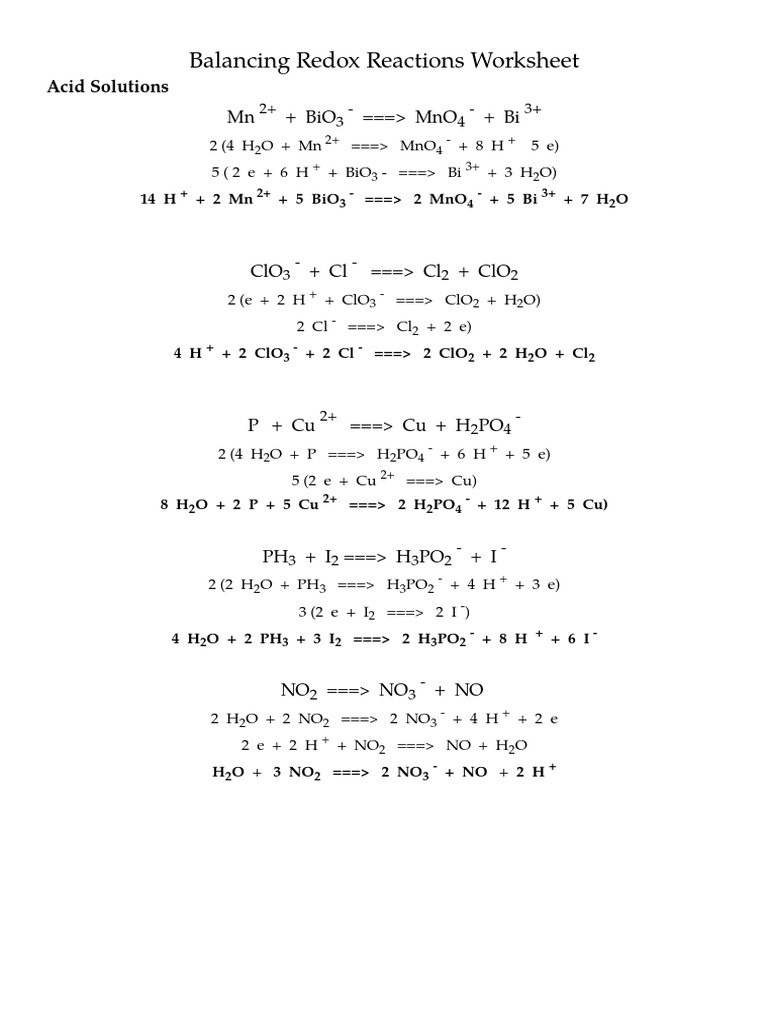 Worksheets Balancing Redox Reactions Worksheet balancing redox equations worksheet photos toribeedesign reactions key