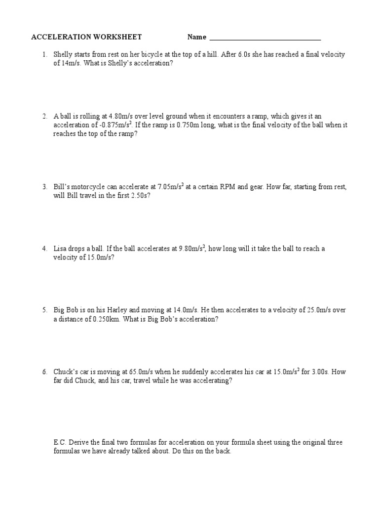 Worksheets Acceleration Worksheet acceleration worksheet 1536179413v1