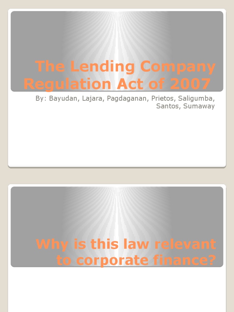 The Lending Company Regulation Act of 2007 PDF Loans Stocks