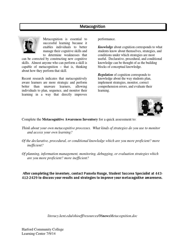 Metacognitive Awareness Inventory Guide | PDF | Metacognition | Reading ...