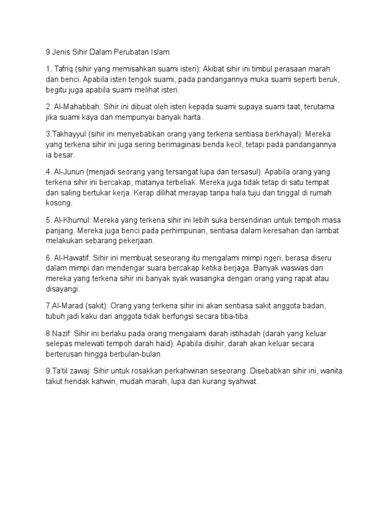 9 Jenis Sihir Dalam Perubatan Islam Pdf