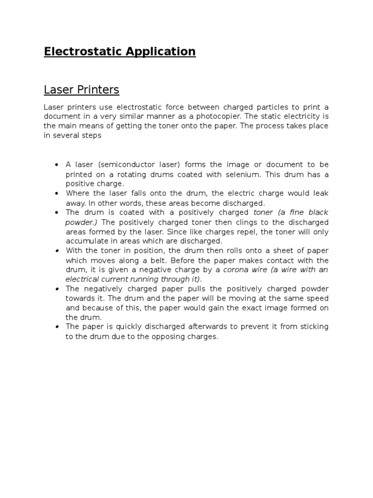 Laser Printer Electrostatic Process | PDF