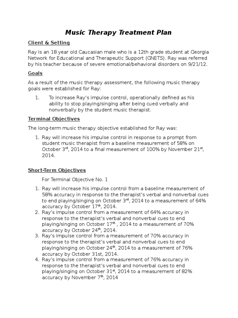 music therapy treatment plan Delayed Gratification Psychotherapy