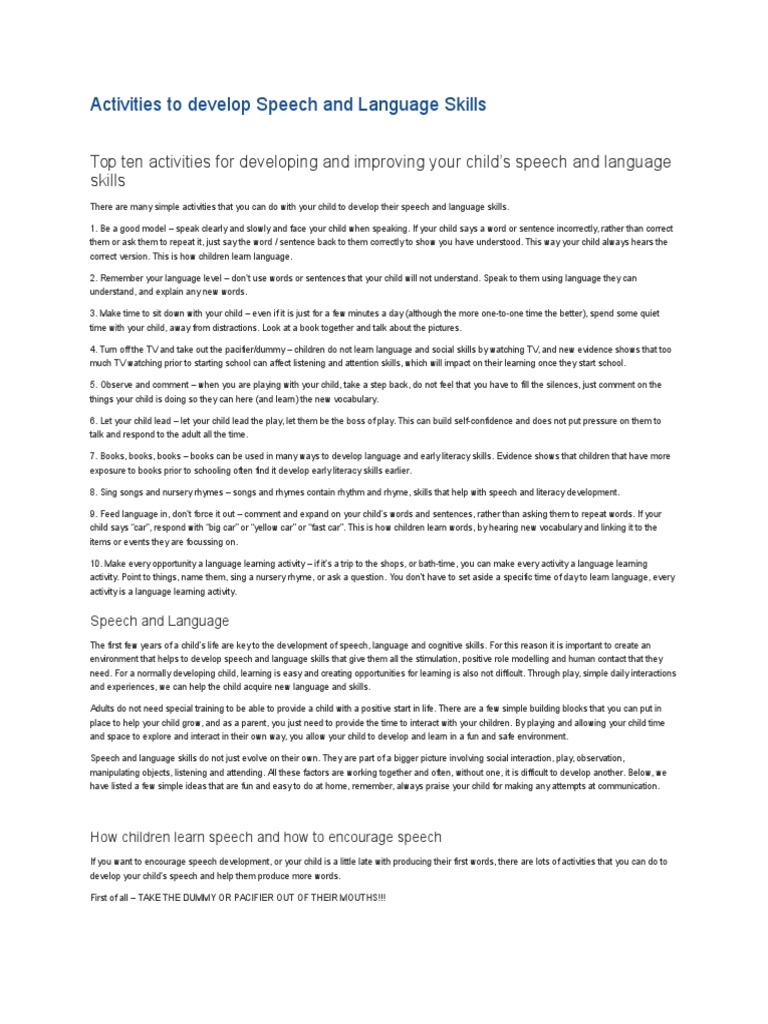 Promote Social Skills Step Away From >> Activities To Develop Speech And Language Skills Docx Language Promote Social Skills Step Away From >> Activities To Develop Speech And Language Skills Docx Language