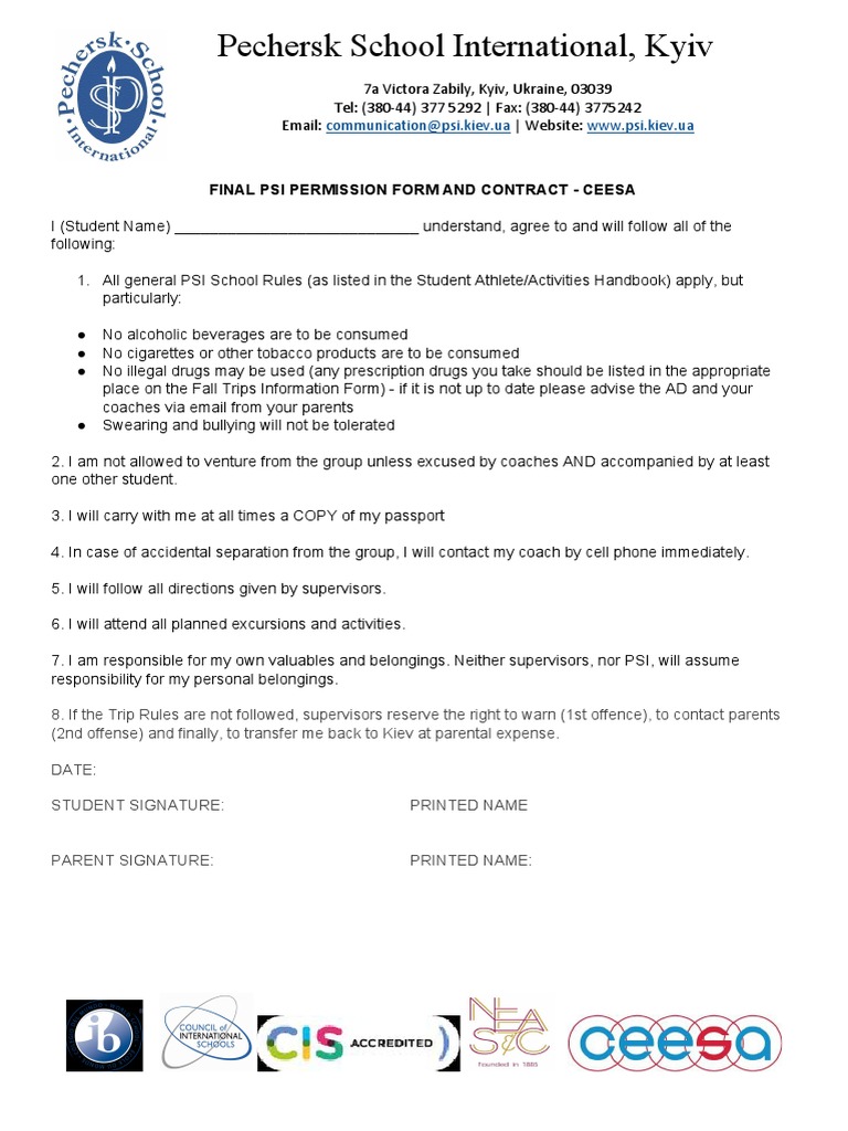 Pechersk School International, Kyiv: Final Psi Permission Form and ...