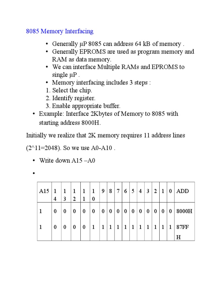 8085 Memory Interfacing Computer Data Computer Hardware