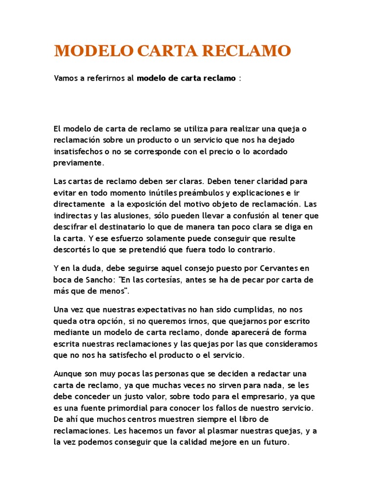 Modelo Carta Reclamo