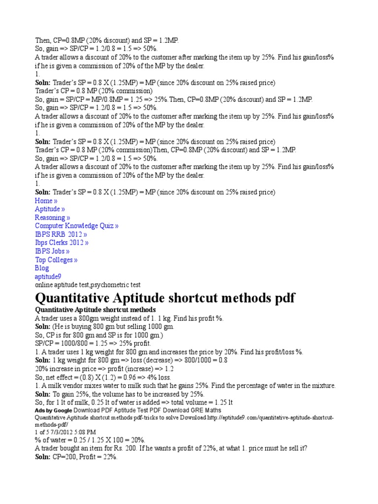 Quantitative Aptitude Shortcut Methods PDF | PDF | Career & Growth ...