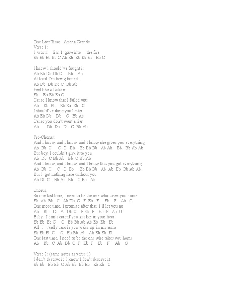 One Last Time PDF Song Structure Songs