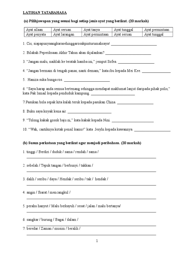 Latihan Tatabahasa Jenis Ayat Dan Membina Ayat Tingkatan 4 Pdf
