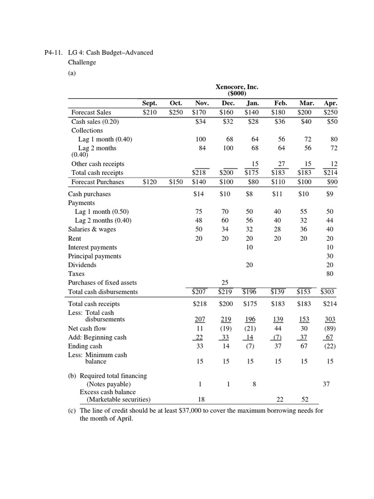 Cash Budget Exercise
