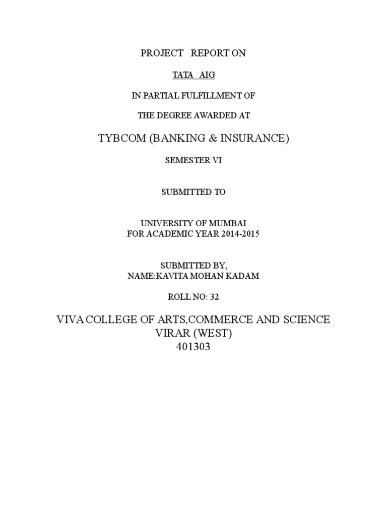 TYBCOM Insurance Project Report | PDF | Finance & Money Management