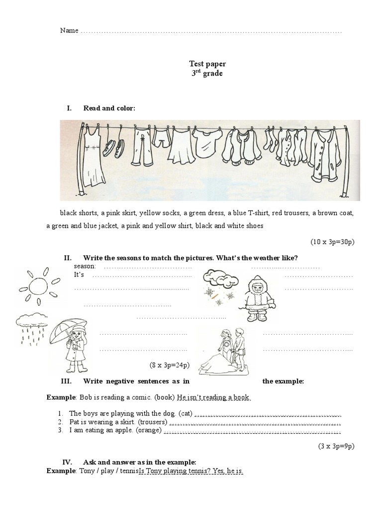 3rd Grade English Test Paper | PDF | Teaching Methods & Materials