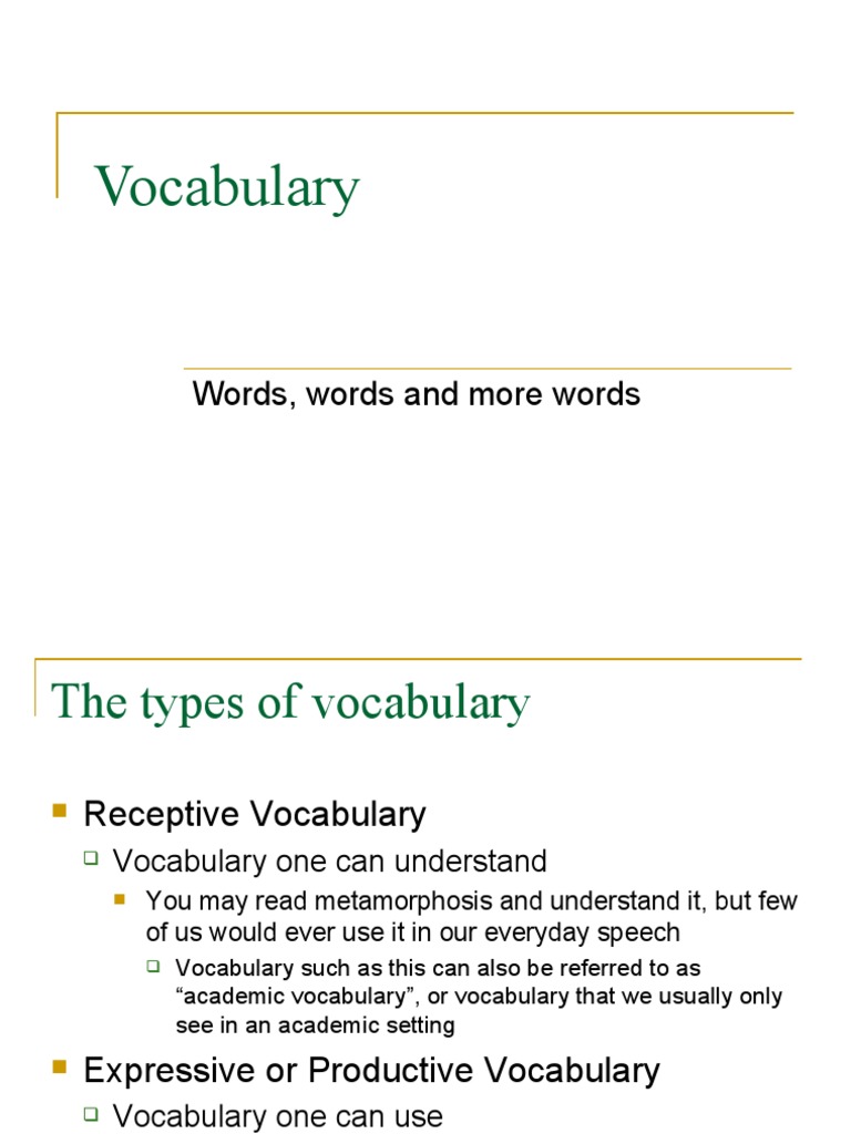 Understanding Vocabulary Types and Learning | PDF | Vocabulary | Word