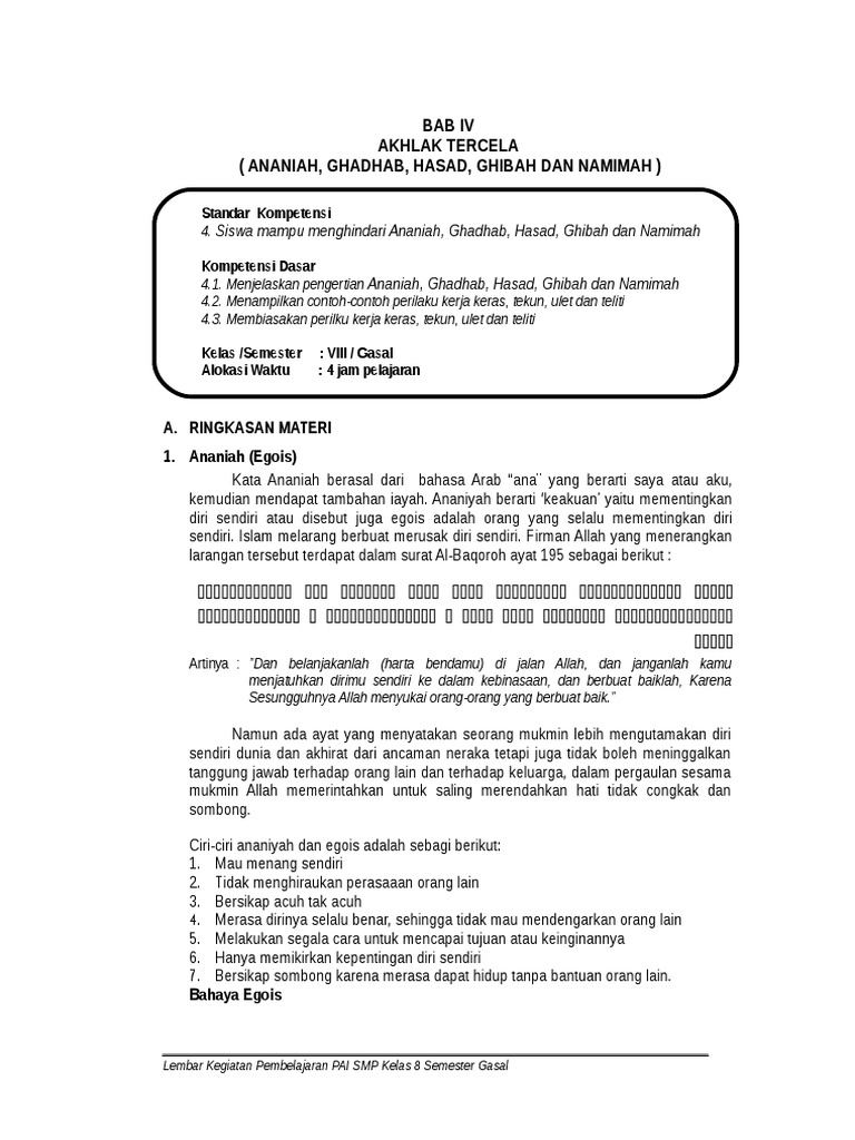 4 Akhlak Ananiyah Ghadab Hasad Ghibah Dan Namimah