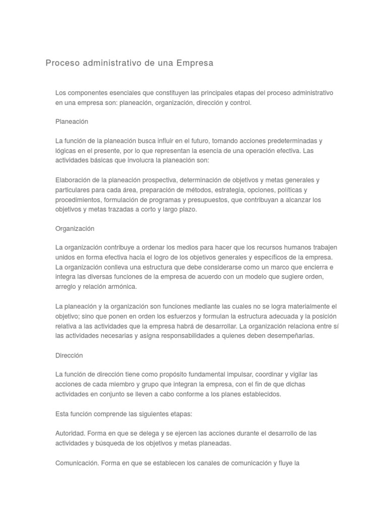 Proceso Administrativo en Empresas | PDF | Planificación | Business
