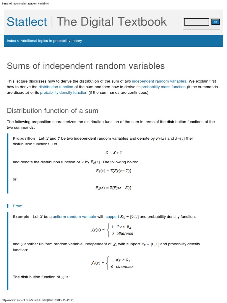 Sums of Independent Random Variables | PDF | Probability Theory ...