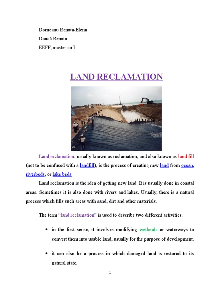 Land Reclamation Natural Environment Earth & Life Sciences