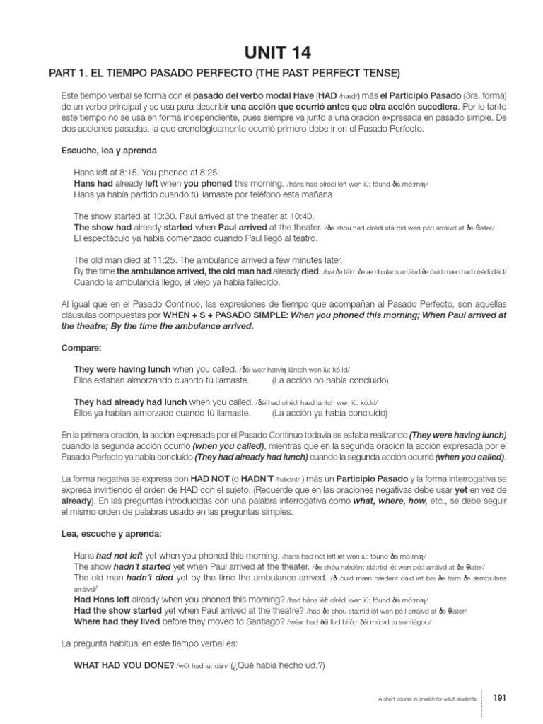 Guía del Pasado Perfecto en Inglés | PDF | Perfecto (gramática) | Gramática