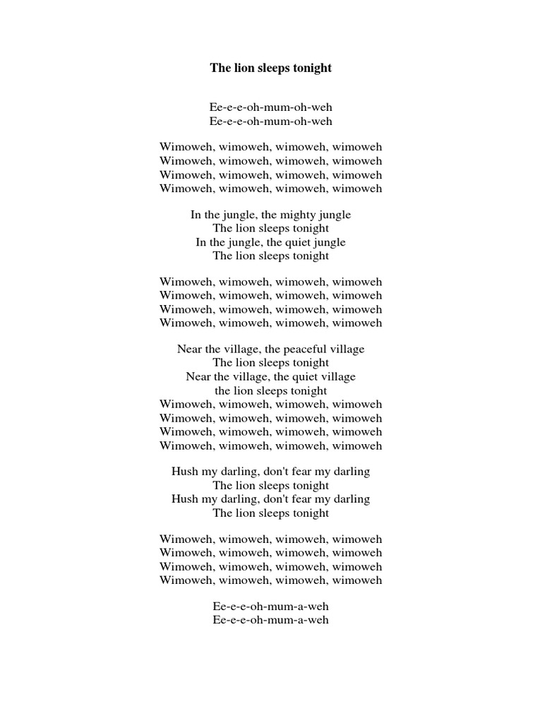 The Lion Sleeps Tonight Lyrics