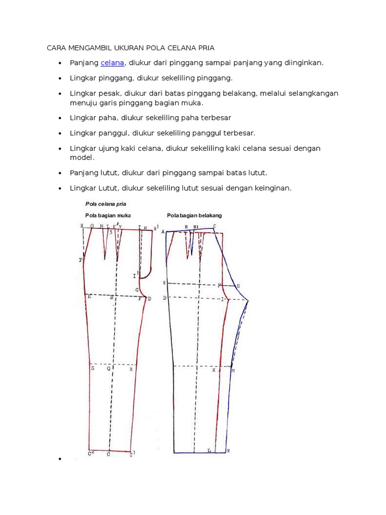 Cara Mengambil Ukuran Pola Celana Pria Pdf