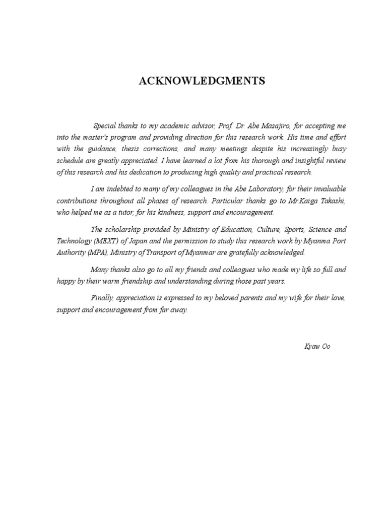 Acknowledgments for Master's Research | PDF