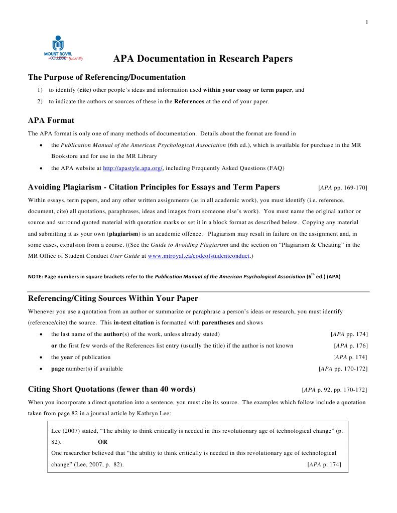 APA Documentation in Research Papers | PDF | Citation | Apa Style