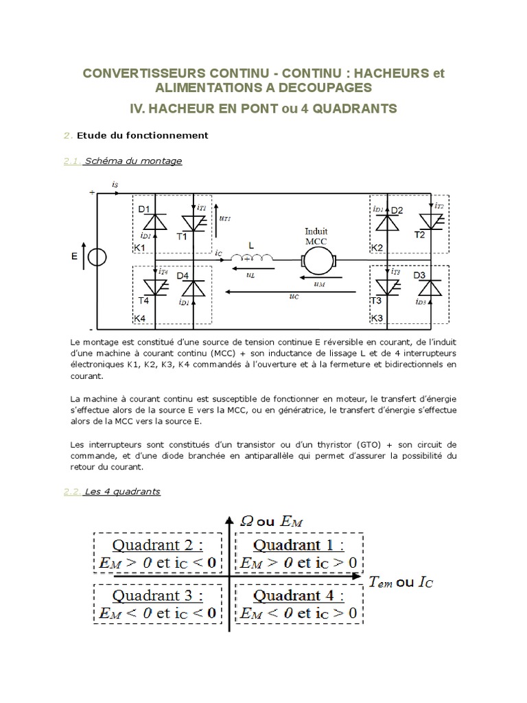 Hacheur 4 Quadrants Fonctionnement et Exemples PDF Courant — free download