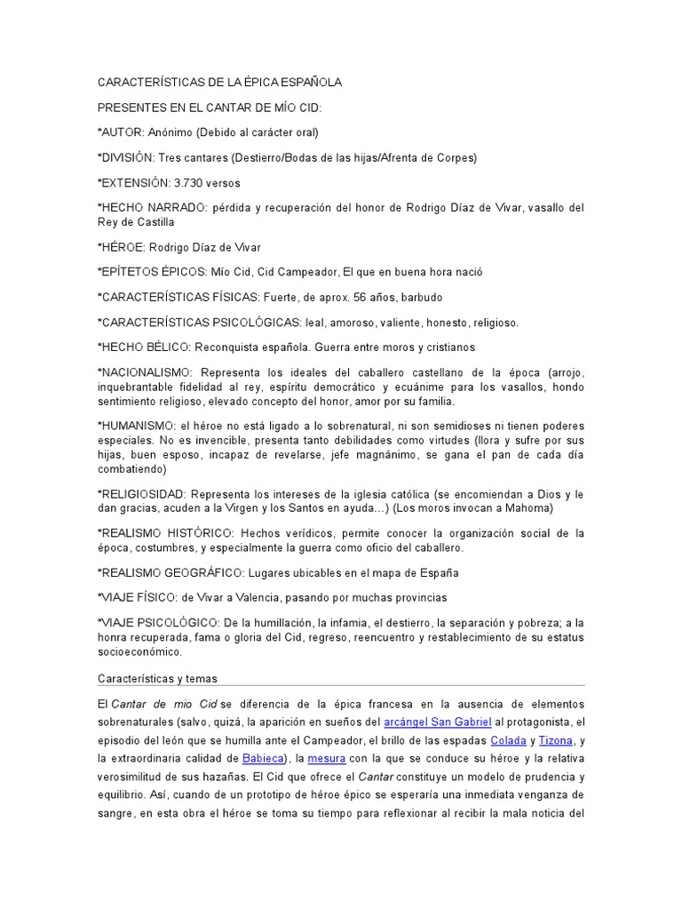 Características de La Épica Española