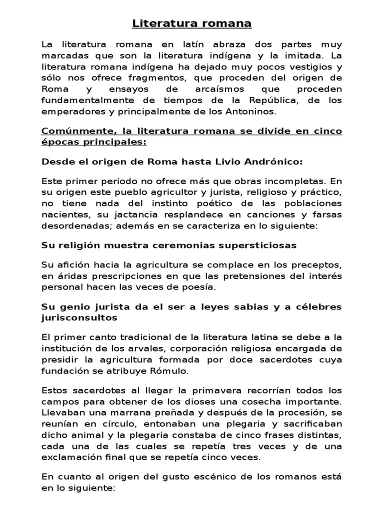 Historia de la literatura romana | PDF | Roma antigua | Augusto