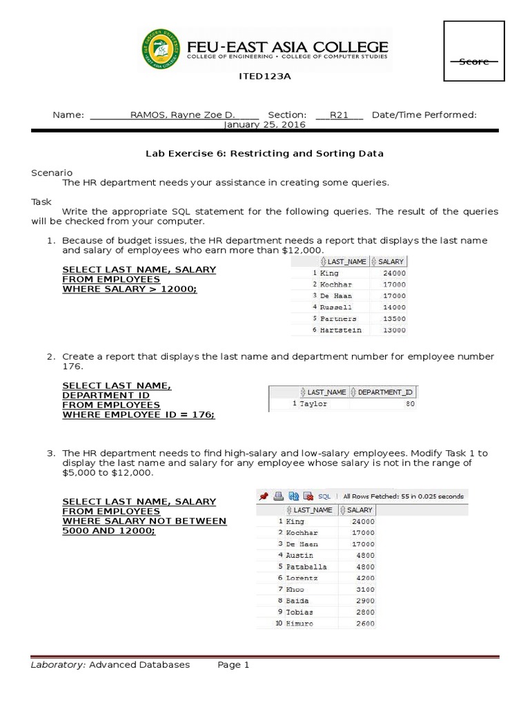 SQL Queries for HR Data Management | PDF | Salary | Employment