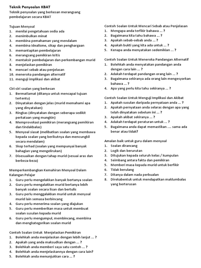Teknik Penyoalan Kbat Pdf