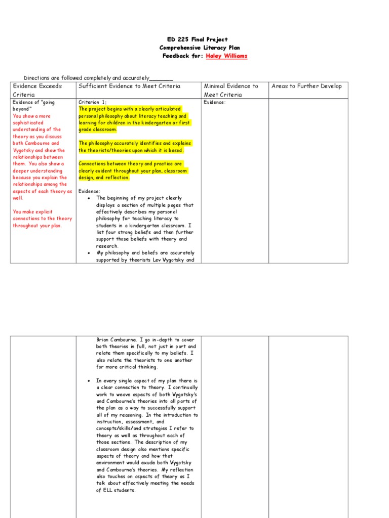Comprehensive Literacy Plan for K-1 | PDF | Educational Assessment ...