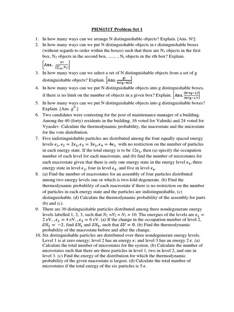 Combinatorial Problems and Thermodynamics | PDF | Continuum Mechanics ...