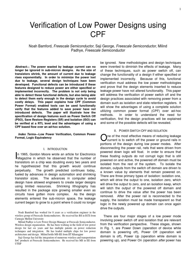 Low Power Design Verification with CPF | PDF | Technology & Engineering