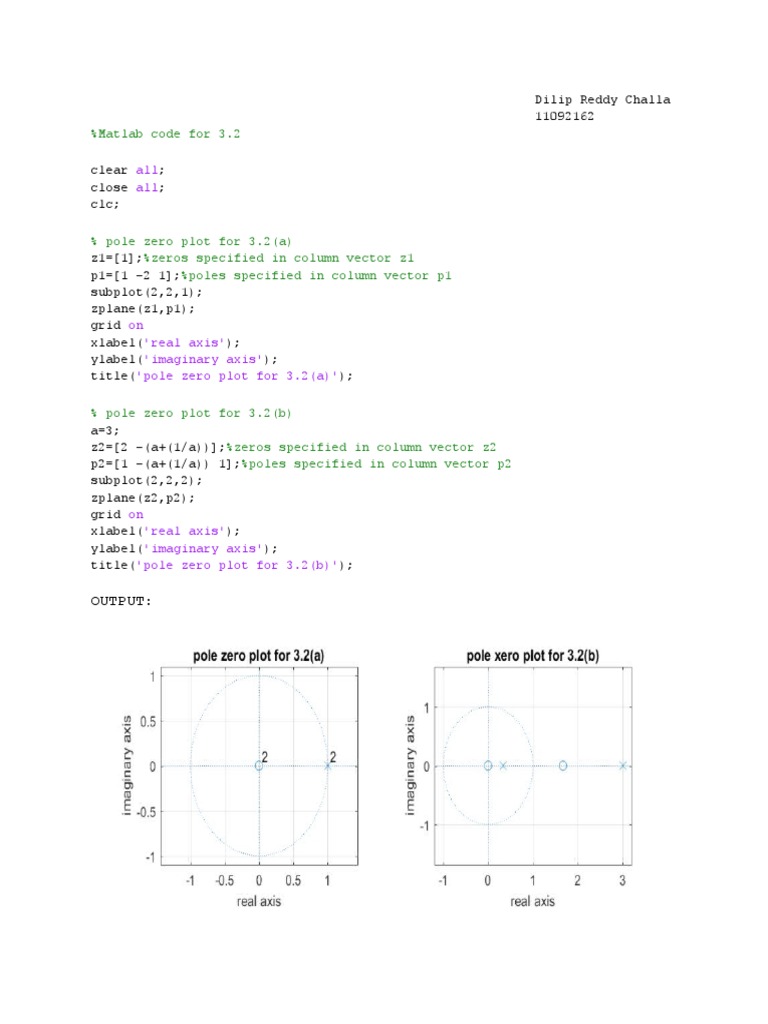 Matlab Pole-Zero Plot Code | PDF
