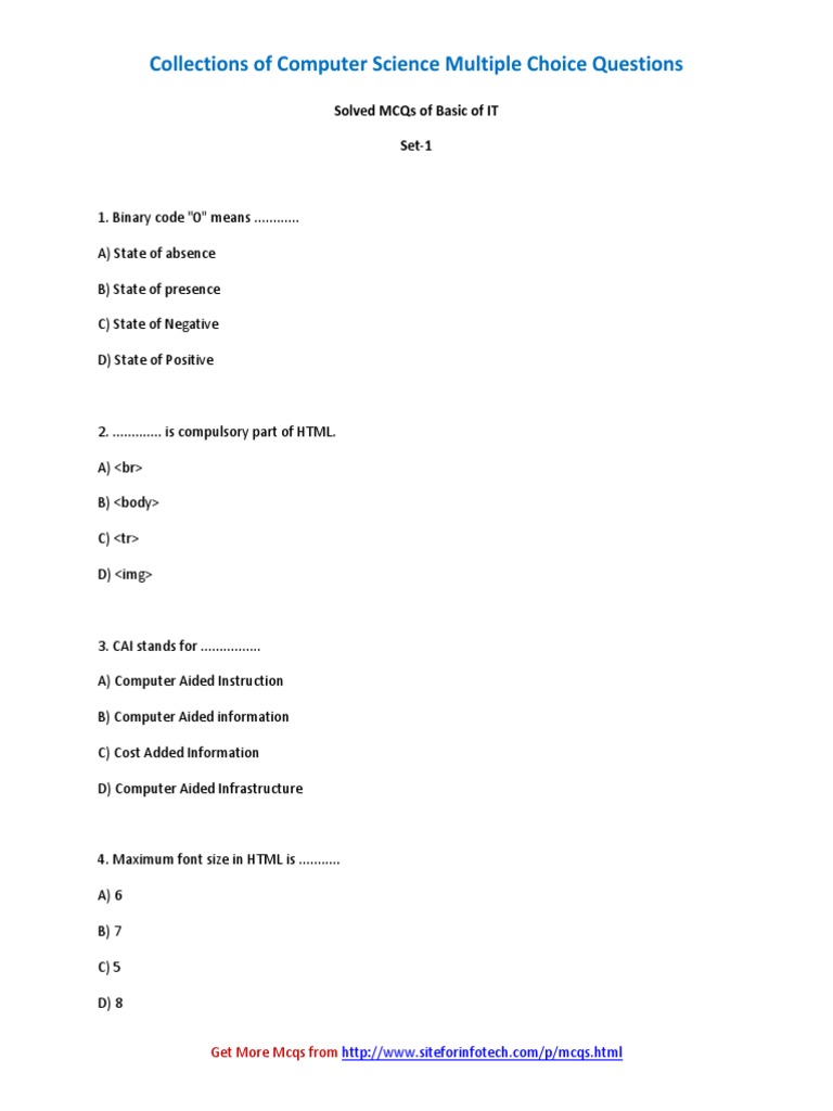 Computer Science MCQs and Answers | PDF | Osi Model | Relational Database