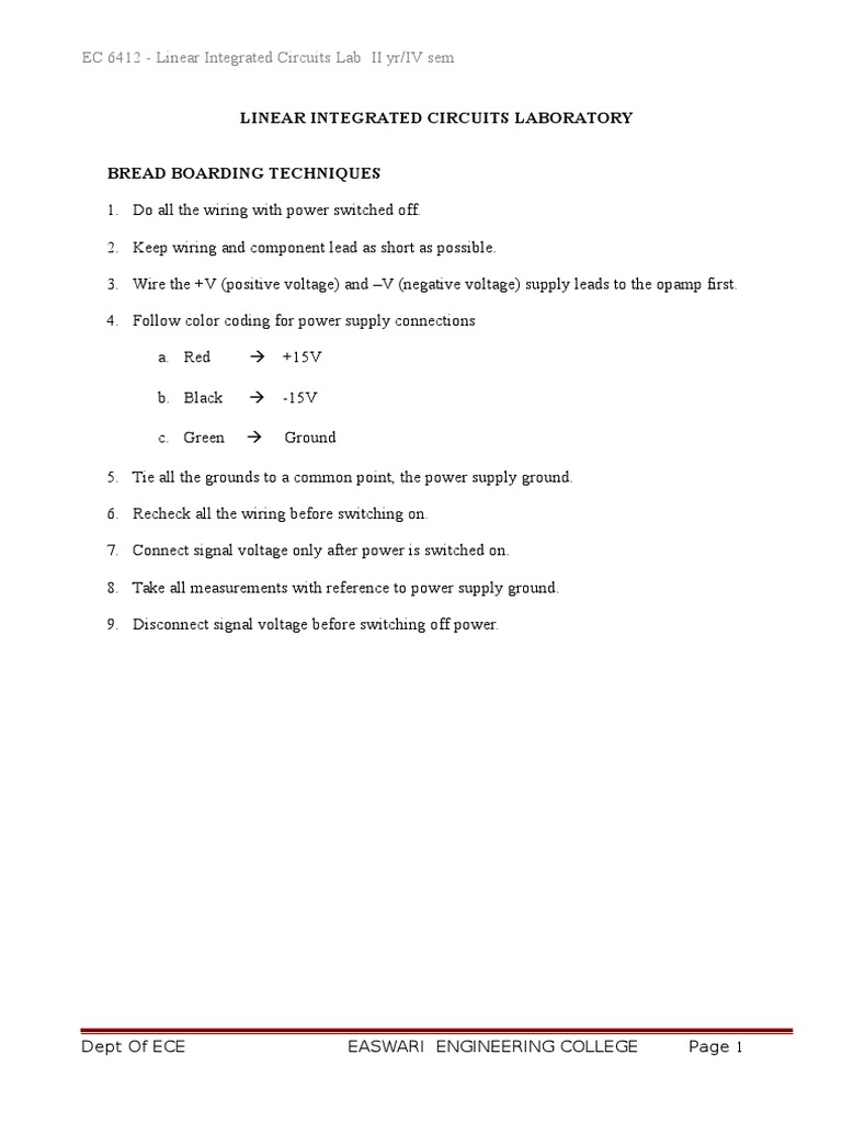 Linear Integrated Circuits Lab Manual | PDF | Amplifier | Operational ...