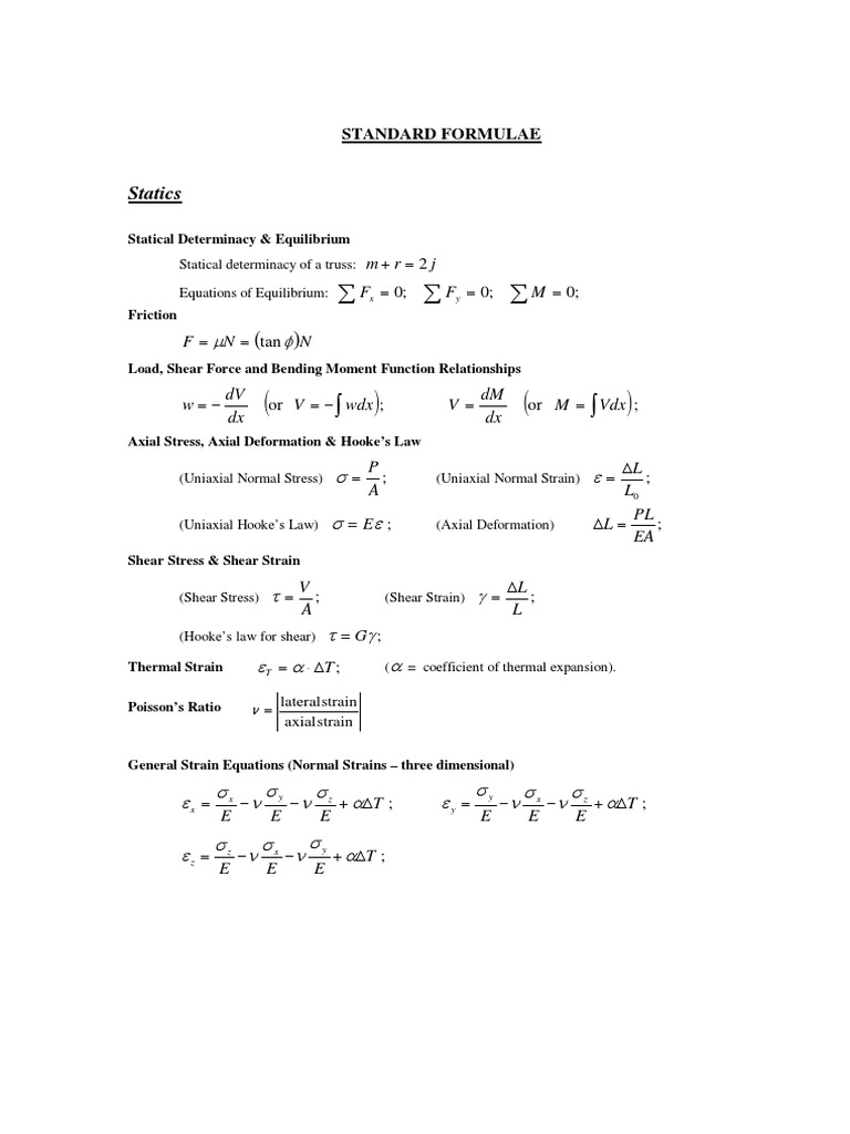 Engineering Statics and Dynamics Formulas | PDF | Fluid Mechanics ...