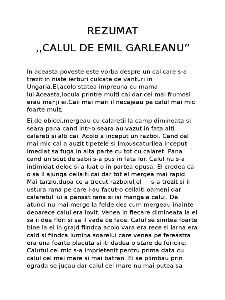REZUMAT Calul Emil Garleanu