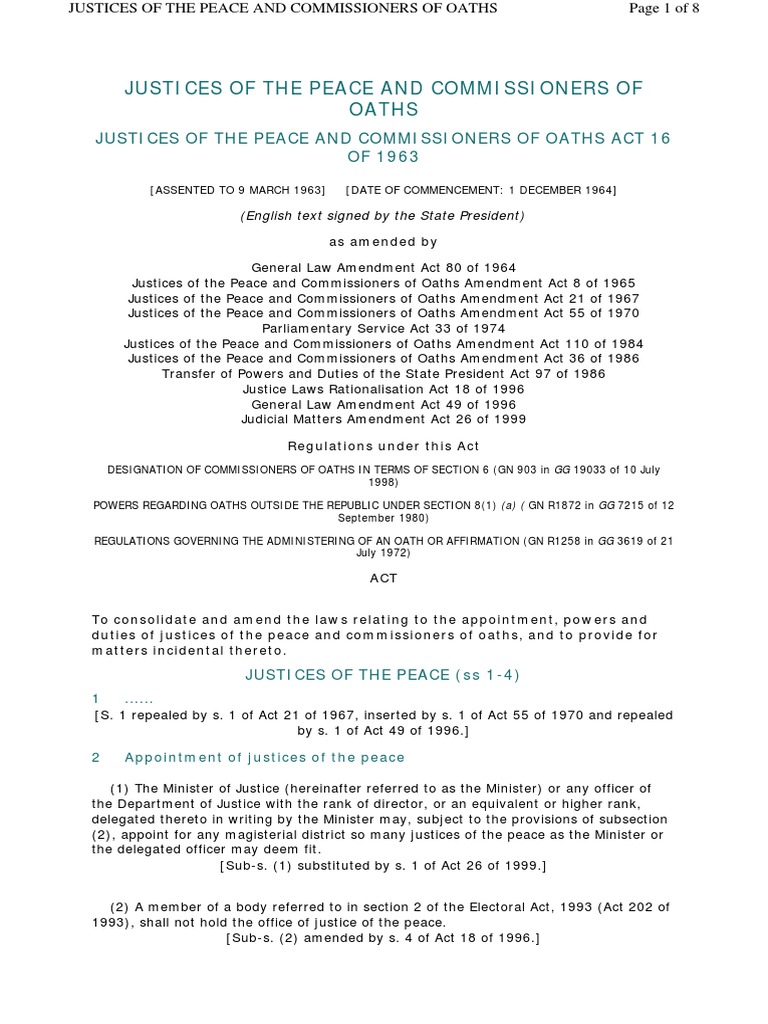 Justices of the Peace & Commissioners of Oaths | PDF | Oath Of Office ...
