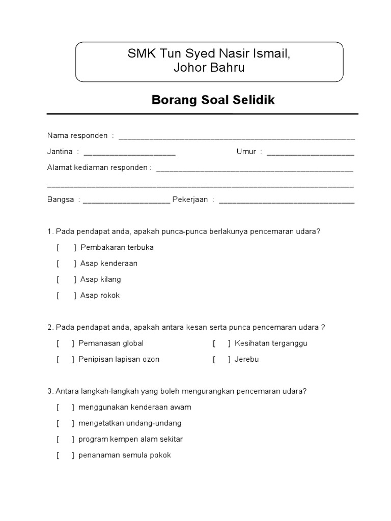 Borang Soal Selidik Pdf