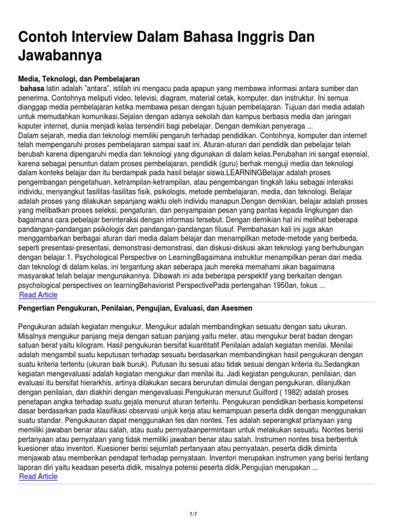 Contoh Interview Dalam Bahasa Inggris | PDF