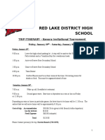 Red Lake District High School: TRIP ITINERARY - Kenora Invitational Tournament Friday, January 29 - Saturday, January 30