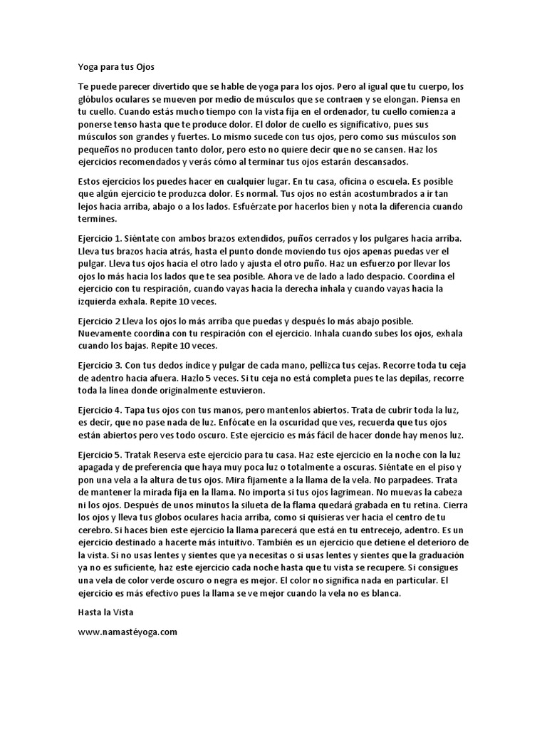 Ejercicios de Yoga para Relajar los Ojos | PDF | Músculo | Ojo