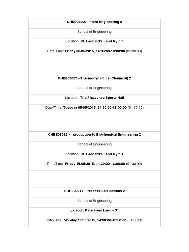 Engineering Course Schedule 2015 | PDF