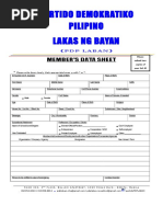 Partido Demokratiko Pilipino Lakas NG Bayan: Member'S Data Sheet