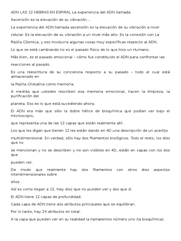 Adn Las 12 Hebras en Espiral La Experiencia Del Adn Llamada | PDF | Adn ...