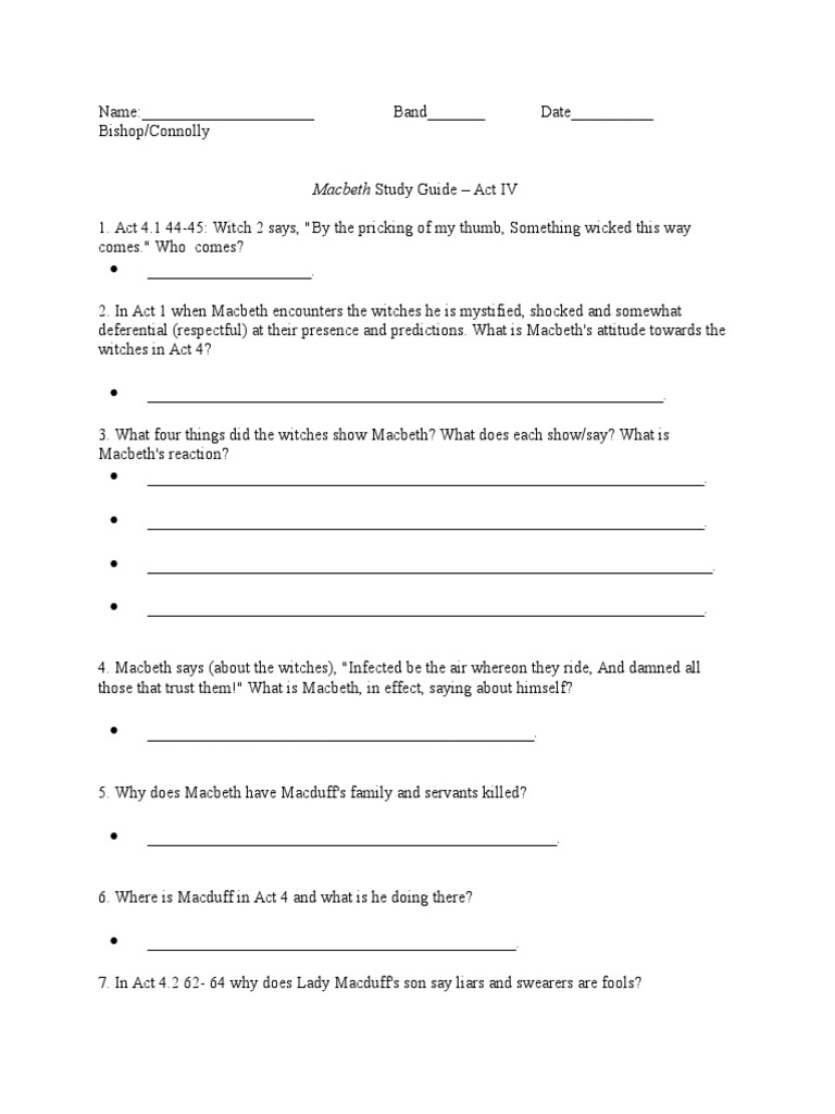 Handout Guiding Questions Acts IV V Regents Week | PDF | Macbeth ...