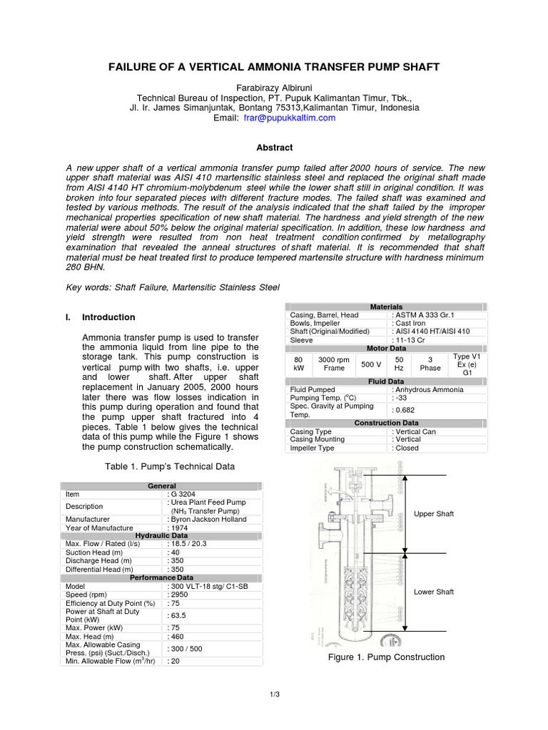Ammonia Pump Shaft Failure Analysis | PDF | Fracture | Heat Treating